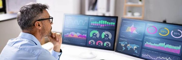 Kpi Business Analytics Data Dashboard Analist Met Behulp Van Computer — Stockfoto