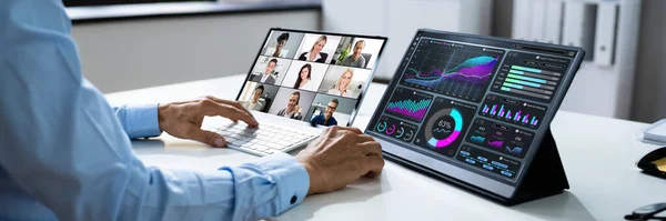 Virtuele Videoconferentie Bijeenkomst Financiële Presentatie — Stockfoto