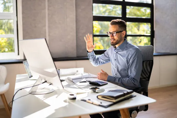 Online Werk Videoconferentie Webinar Computer — Stockfoto