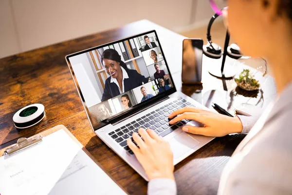 Videokonferens Arbete Webinar Online Hemma — Stockfoto