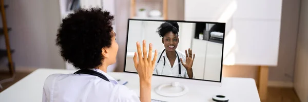 Videoconferenza Medico Telemedicina Consultare Chiamata Webinar — Foto Stock