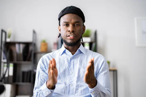 Confident African Man Video Conference Chat Portrait — Stock Photo, Image