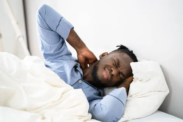 Uncomfortable Bed Pillow Stiff Neck Pain — Stock Photo, Image