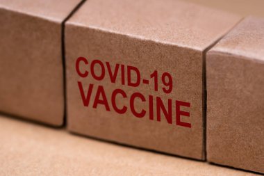 Covid-19 aşı kutusu. Coronavirus Aşı Paketi. İlaç ve Sağlık