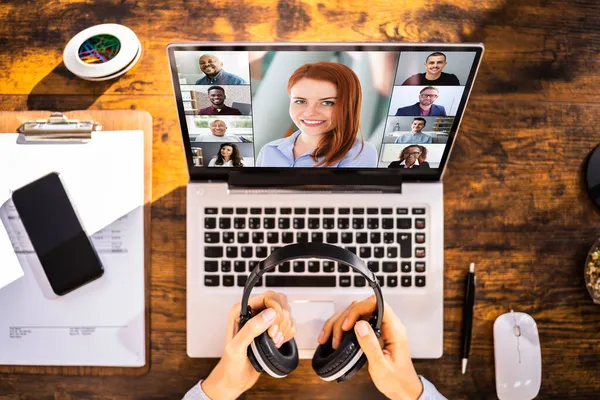 Video Conferentie Werk Webinar Online Thuis — Stockfoto