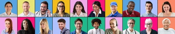 Multietniska Ansikten Variation Collage Blandade Vuxna Människor — Stockfoto