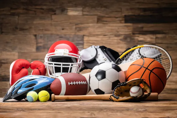 Various Sport Equipment Gear Many Different Accessories — Stock Photo, Image