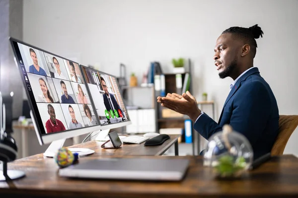 African American Virtual Video Conference Business Meeting — Stockfoto