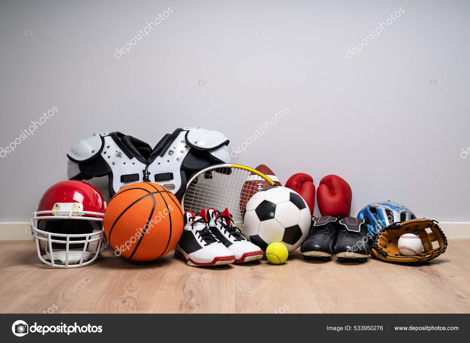Many Sport Equipment Gear Objects Accessories Stock Photo by