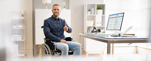 Happy Young Business Worker Disability Using Computer — Foto Stock