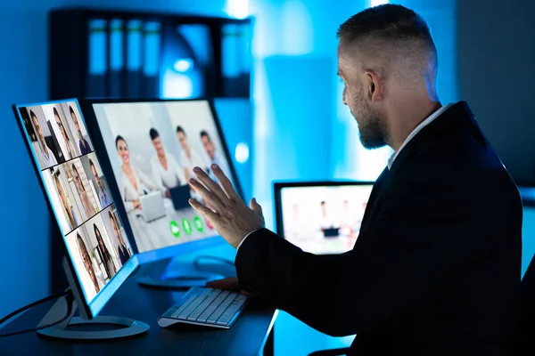 Online Business Meeting Call Computer Night — Stockfoto
