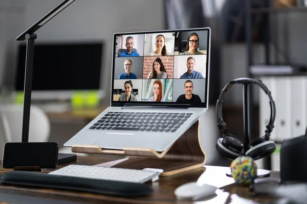 Online Videoconferentie Webinar Oproep Met Team — Stockfoto