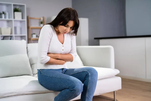 Femmes Avec Estomac Ache Diarrhée Spm Douleur — Photo