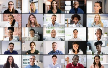 Çevrimiçi Video Konferansı Toplantı Çağrısı. Ofisteki İnsanlar