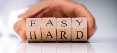 Easy Hard Choice Concept. Decision Word Text