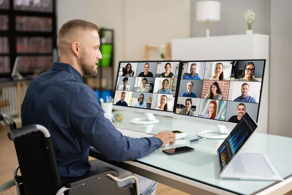 Videoconferencia Llamada Reunión Negocios Computadora — Foto de Stock