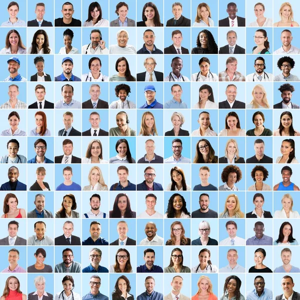 Collage Diverse Multi Etnicznych Ludzi Biznesu Niebieskim Tle — Zdjęcie stockowe
