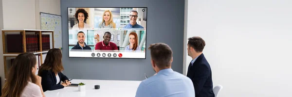 Business Video Conference Online Meeting Στην Αίθουσα Γραφείων — Φωτογραφία Αρχείου