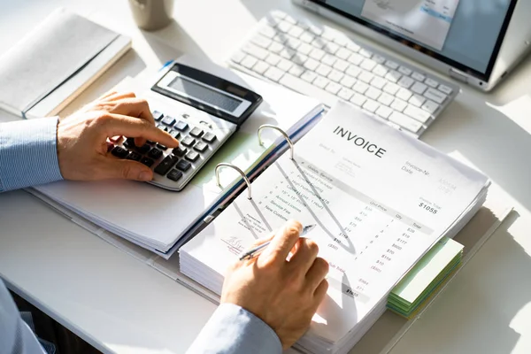 Boekhouder Van Overheidsbelasting Die Calculator Gebruikt Financiële Grootboek — Stockfoto