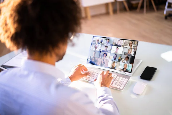 Zakelijke Videoconferentie Webinar Hybride Laptop Afstandsbediening — Stockfoto