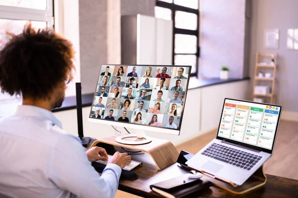 Online Remote Video Conference Webinar Meeting Call — Stock Photo, Image