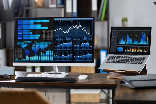 Analytics Data Kpi Dashboard Office Computer — Stockfoto