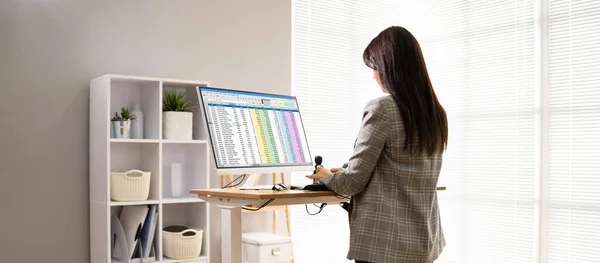 Adjustable Height Desk Stand Office Using Computer — Stock Photo, Image