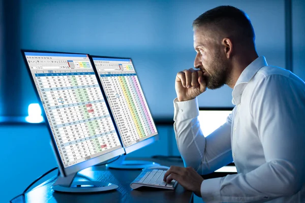 Analyst Working Spreadsheet Business Data Computer — Stock Photo, Image