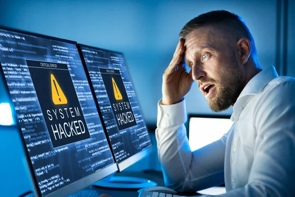Ransomware Malware Angriff Und Verletzung Geschäftscomputer Gehackt — Stockfoto