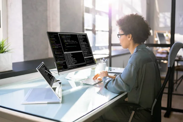 Female Web Programmer Coding Computer Software Development — Stock Photo, Image