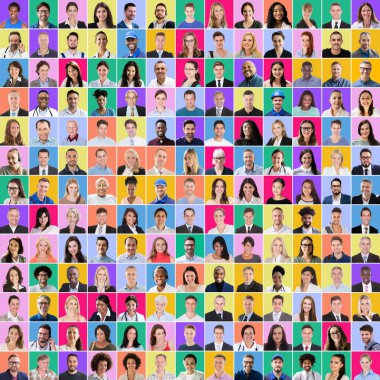 Collage Of Diverse Multi-ethnic Business People On Colored Background