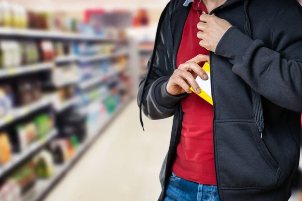 Einzelhandel Ladendiebstahl Mann Stiehlt Supermarkt Diebstahl Geschäft — Stockfoto