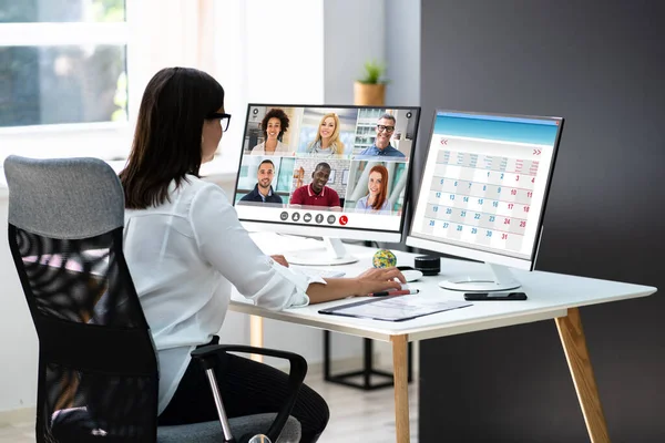 Virtual Conference Agenda On Multiple Computers In Office