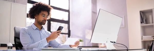 Remote Check Deposit Taking Photo Mobile Phone — Stock Photo, Image