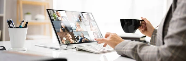 Videollamada Virtual Coffee Drinking Break — Foto de Stock