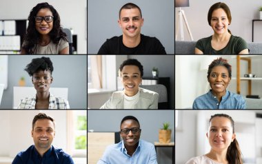 Çevrimiçi Video Konferansı Toplantı Çağrısı. Ofisteki İnsanlar