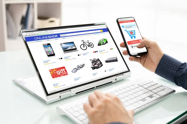 Online Ecommerce Webáruház Vásárlás Laptopon — Stock Fotó