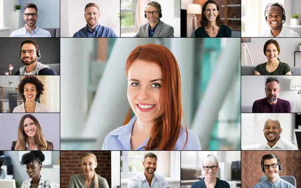 Persona Que Habla Reunión Videoconferencia Grupo —  Fotos de Stock