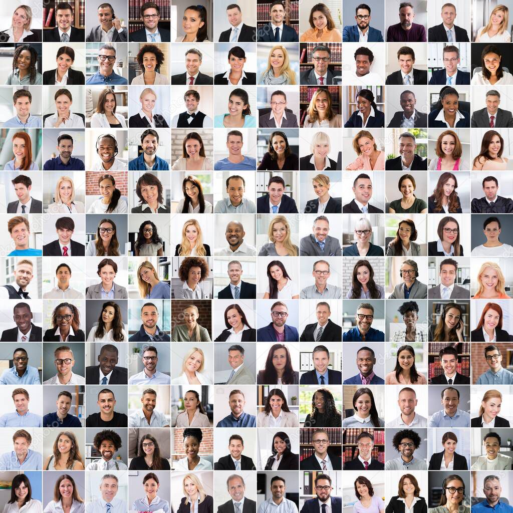 Collage Of Diverse Multi-ethnic And Mixed Age Smiling Business People Team