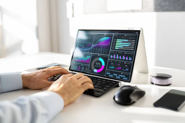 Kpi Data Analyst Dashboard Tecnología Información Ordenador Portátil —  Fotos de Stock