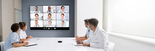 Physician Doctor Video Conference Learning Webinar Group Call — Stock Photo, Image