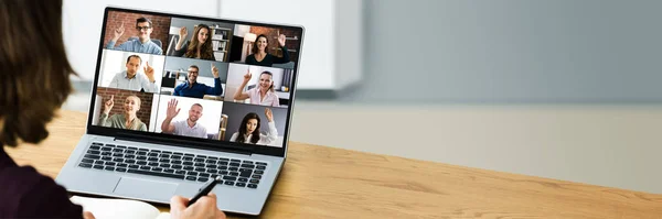 Video Conference Call Curs Învățare Distanță Videoconferință — Fotografie, imagine de stoc