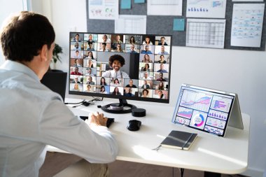 Çoklu Ekranda Çevrimiçi Video Konferansı Sanal Toplantı