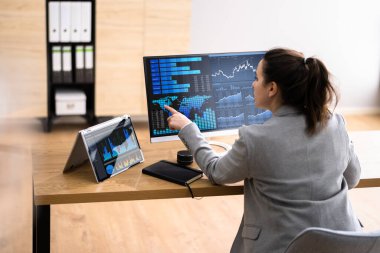 KPI İş Analitik Veri Kontrol Paneli. Analizci Bilgisayar Kullanıyor