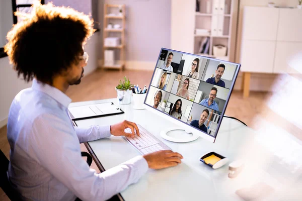 Online Videoconferentie Webinar Computer Videoconferentie Voor Het Bedrijfsleven — Stockfoto