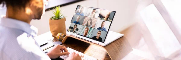 Virtuální Schůzka Videokonference Hybridním Notebooku — Stock fotografie