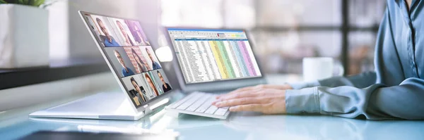 African Woman Video Conference Business Call Computer Screen — Stock Photo, Image