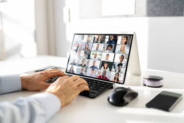 Vídeo Conferência Line Chamada Reunião Negócios Laptop — Fotografia de Stock