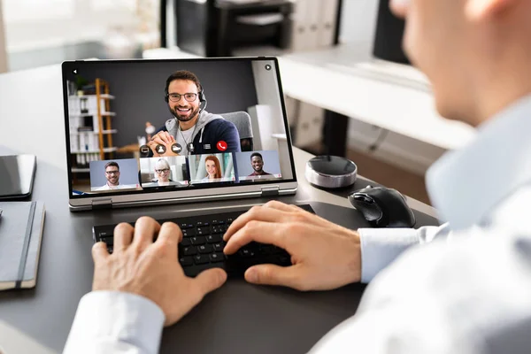 Virtual Conference Call Hybrid Business Laptop — Φωτογραφία Αρχείου