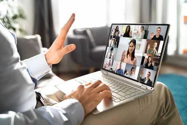 Virtual Online Video Conference Webinar Chamada Computador Laptop — Fotografia de Stock